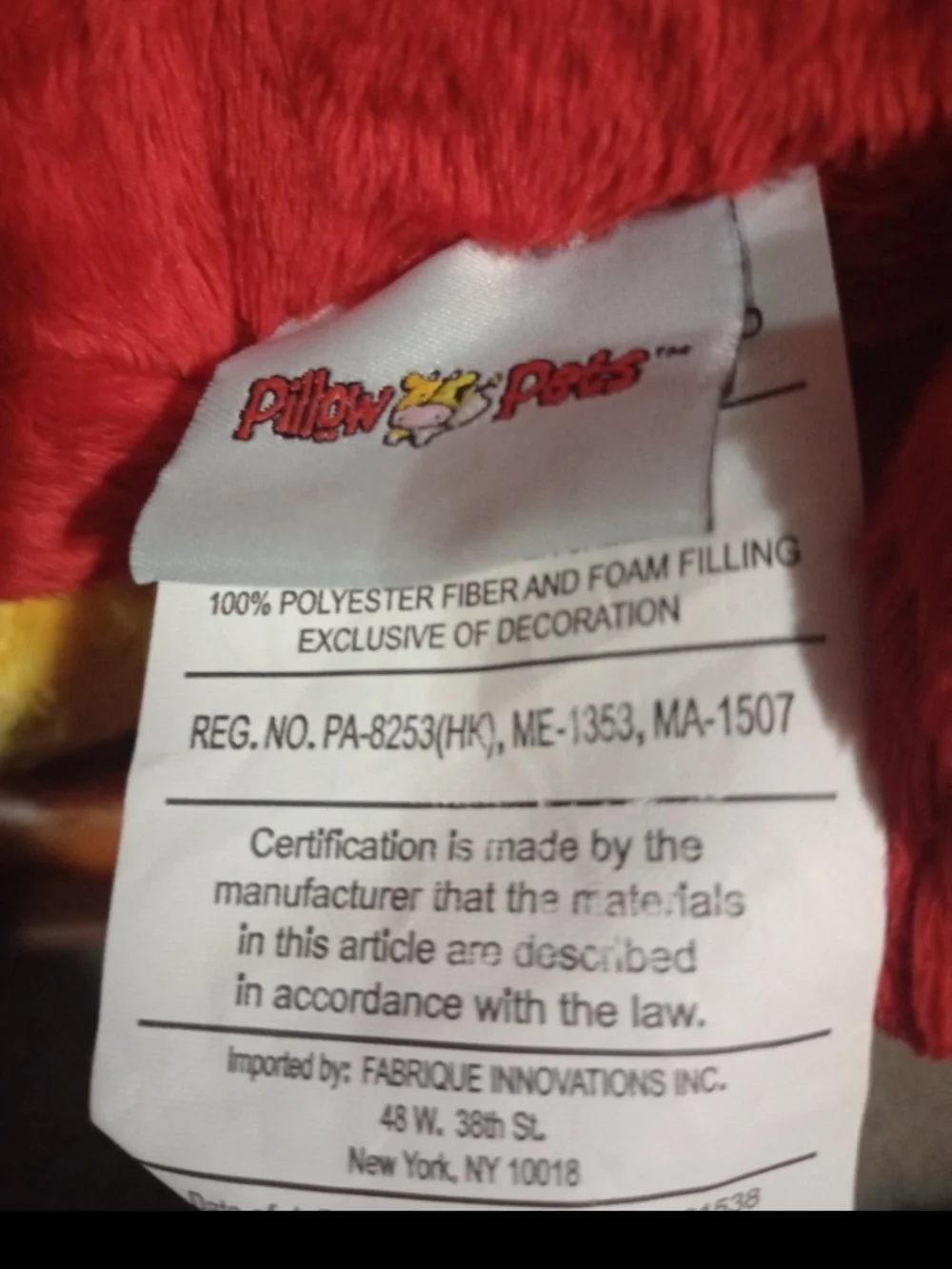 Red & Yellow Plush Team Mascot Pillow with Cap